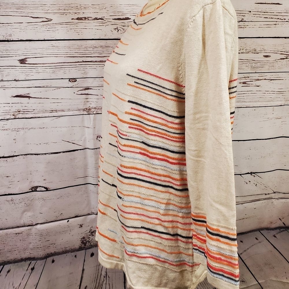 Peck&Peck Cream With Multicolor Line Accent Cotto… - image 3